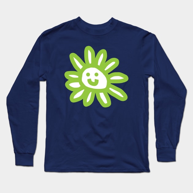 Green Daisy Flower Smiley Face Graphic Long Sleeve T-Shirt by ellenhenryart